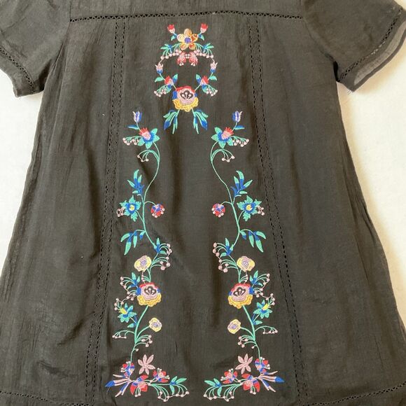 Umgee Mini Dress Womens S Black Floral Embroidered Short Sleeve Boho Lined - Picture 3 of 10